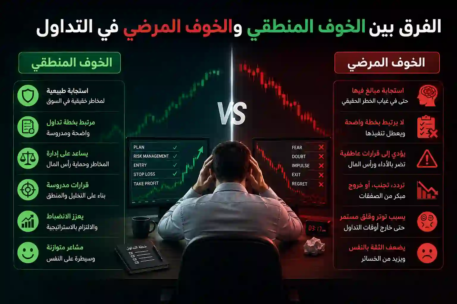 الفرق بين الخوف المنطقي والخوف المرضي في التداول: دليلك للسيطرة على أعصابك