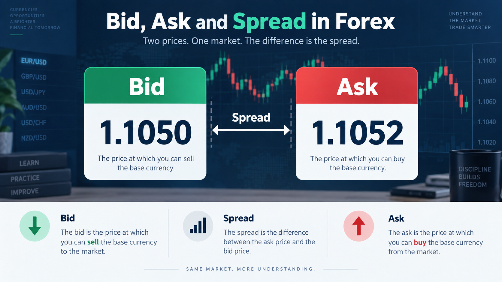 توضيح سعر العرض وسعر الطلب والسبريد في الفوركس